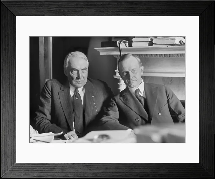 Framed Print : Republican candidate for President Warren Harding with running mate, Calvin Coolidge. Harding was a first term Senator from Ohio and Coolidge was the Governor of Massachusetts