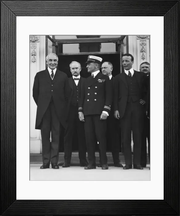 Framed Print : President Warren Harding and group including men involved in Teapot Dome Scandal. Behind Harding are Albert Fall and Harry Daugherty. At far right is Asst Framed Print : President Warren Harding and group including men involved in Teapot Dome Scandal. Behind Harding are Albert Fall and Harry Daugherty. At far right is Asst