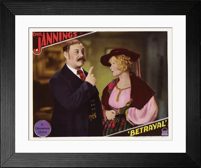 Framed Print : BETRAYAL, l-r: Emil Jannings, Esther Ralston on lobbycard, 1929
