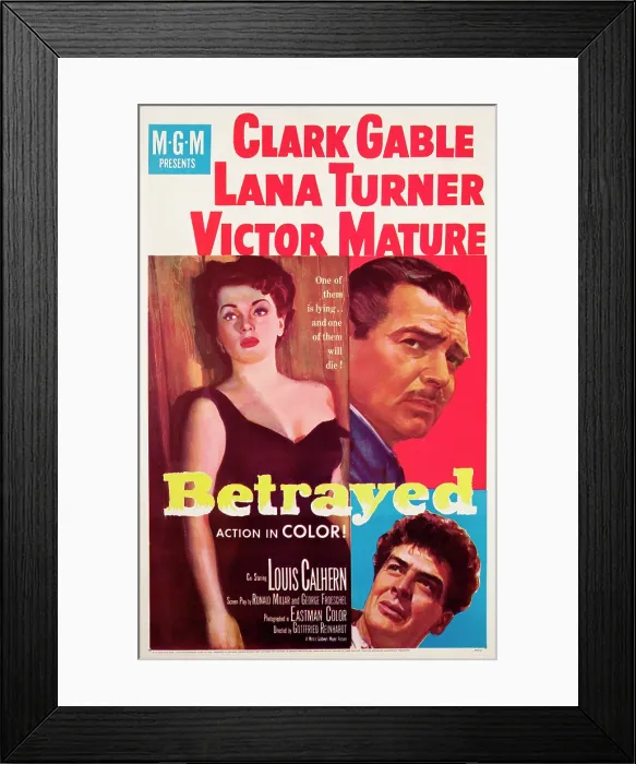 Framed Print : BETRAYED, Lana Turner, Clark Gable, Victor Mature, 1954 Framed Print : BETRAYED, Lana Turner, Clark Gable, Victor Mature, 1954