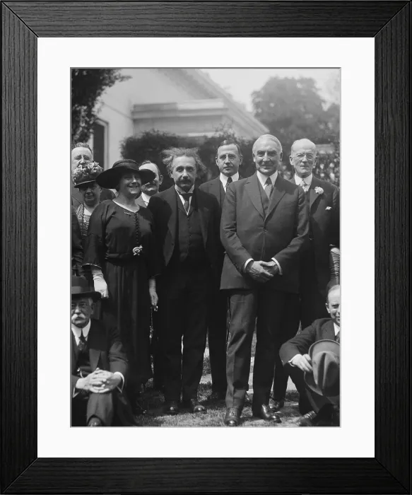 Framed Print : Physicist Albert Einstein at the White House next to President Warren Harding. Einstein's second wife, Elsa Lowenthal, stands next to her husband, April 25, 1921