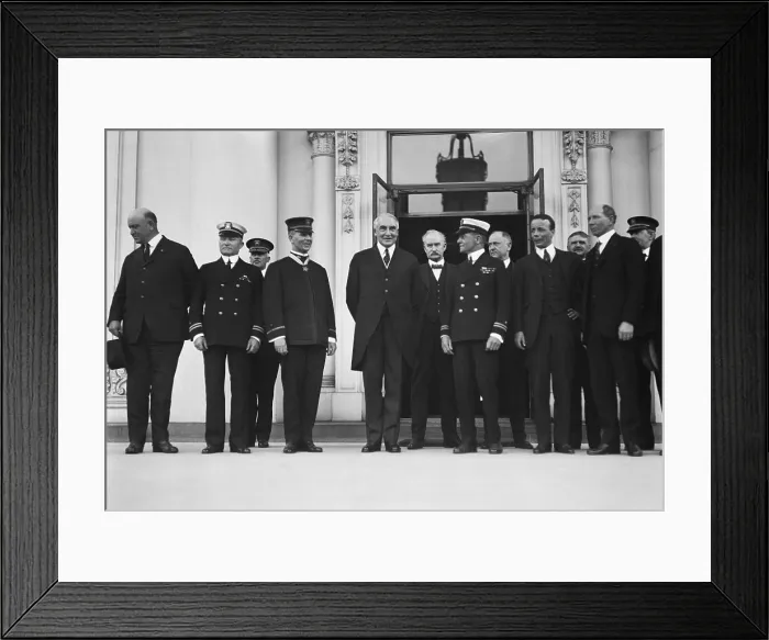 Framed Print : President Warren Harding and a group including men involved in Teapot Dome Scandal. At far left is Navy Secretary Edwin Denby who mismanaged the Teapot Dome Naval Oil Reserve Framed Print : President Warren Harding and a group including men involved in Teapot Dome Scandal. At far left is Navy Secretary Edwin Denby who mismanaged the Teapot Dome Naval Oil Reserve
