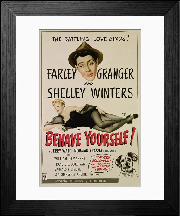 Framed Print : BEHAVE YOURSELF!, from top, Farley Granger, Shelley Winters, 1951