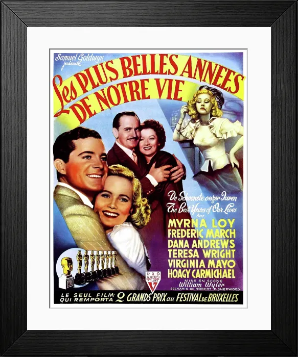 Framed Print : THE BEST YEARS OF OUR LIVES (aka LES PLUS BELLES ANNEES DE NOTRE VIE), Dana Andrews, Teresa Wright, Fredric March, Myrna Loy, Virginia Mayo, (Belgian poster art), 1946