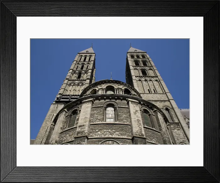 Framed Print : BELGIUM. Tournai. Cathedral of Notre-Dame. View of the apse and the south transept's towers (12th c.), a combination of Romanesque and Gothic styles. Architecture