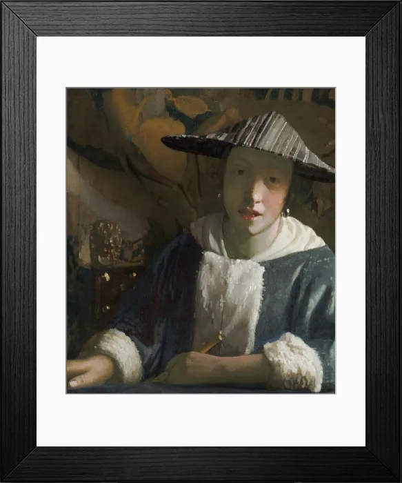 Framed Print : Girl with a Flute, by Johannes Vermeer, c. 1665-70, Dutch painting, oil on canvas