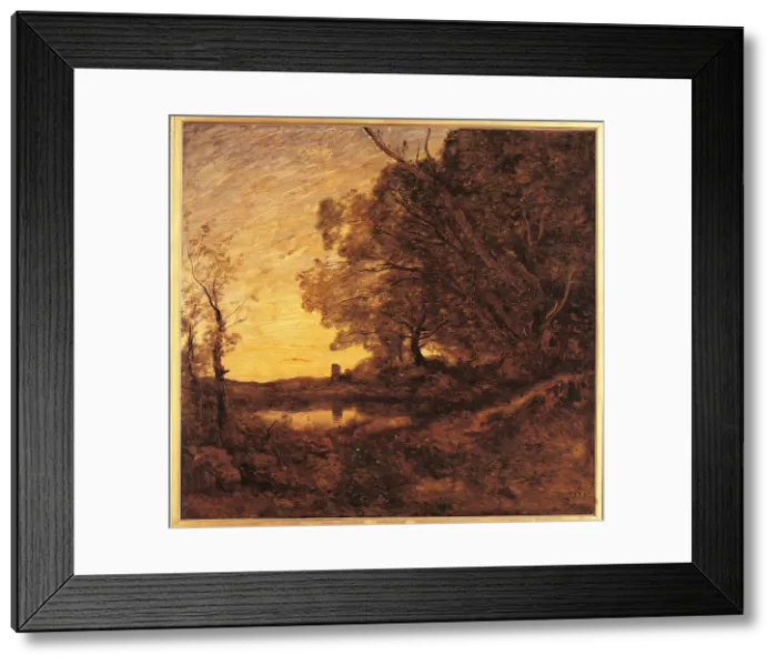 Framed Print : Evening. Distant Tower, by Jean-Baptiste-Camille Corot, 1865 - 1870 about, 19th Century, oil on canvas, cm 109 x 116 - France, Ile de France, Paris, Muse dOrsay, RF1793. All Framed Print : Evening. Distant Tower, by Jean-Baptiste-Camille Corot, 1865 - 1870 about, 19th Century, oil on canvas, cm 109 x 116 - France, Ile de France, Paris, Muse dOrsay, RF1793. All