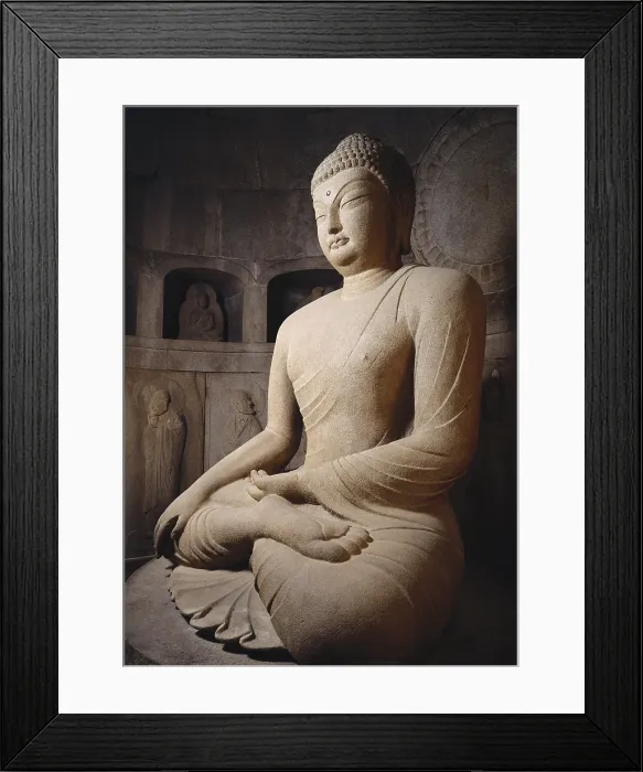 Framed Print : KOREA. Seokguram Grotto. Bulguksa Temple. Seated Buddha. 751. White granite statue (3.5 m)