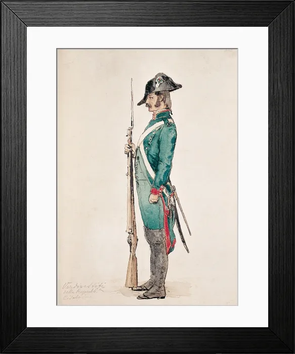 Framed Print : Soldier in green uniform of the Cisalpine Republic, French satellite state in northern Italy created by Napoleon Bonaparte the June 29
