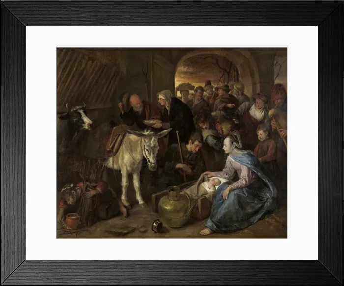 Framed Print : The Adoration of the Shepherds, by Jan Steen, 1660-79, Dutch painting, oil on canvas. The scene is depicted as it would have appeared in 17th century Netherlands