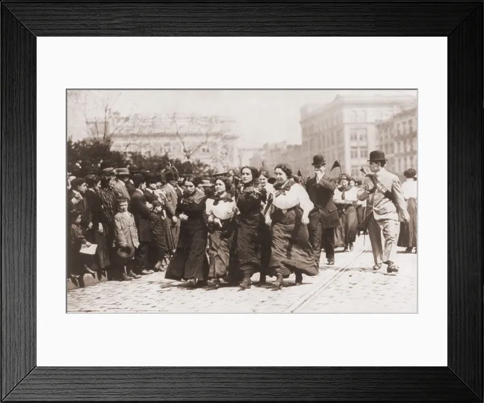 Framed Print : Four women marching arm-in-arm in the 1910 May Day Parade in New York City's Union Square