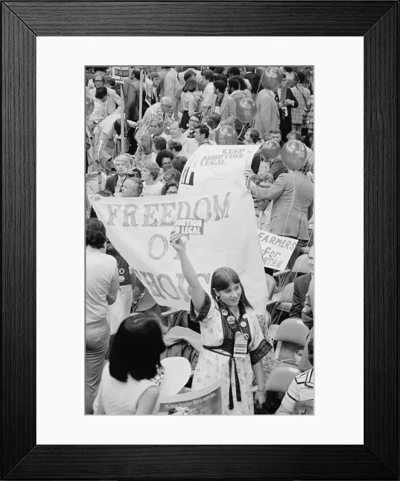 Framed Print : Pro-choice Democrats protesting the anti-abortion candidate, Ellen McCormack, at the Democratic National Convention, New York City, July 14, 1976