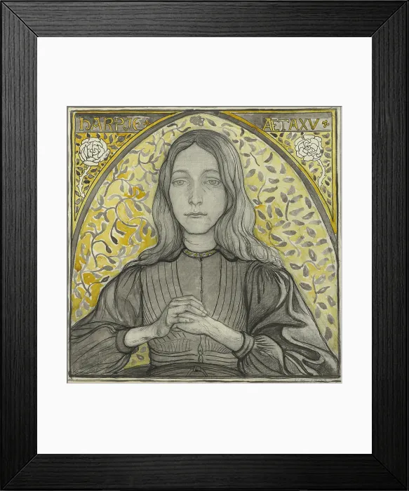 Framed Print : Portrait of Harpje, Fifteen Years Old, by Richard Roland Holst, 1895, Dutch drawing. Chalk and ink on paper. Art Nouveau style portrait of a teenage girl (BSLOC_2016_3_273) Framed Print : Portrait of Harpje, Fifteen Years Old, by Richard Roland Holst, 1895, Dutch drawing. Chalk and ink on paper. Art Nouveau style portrait of a teenage girl (BSLOC_2016_3_273)
