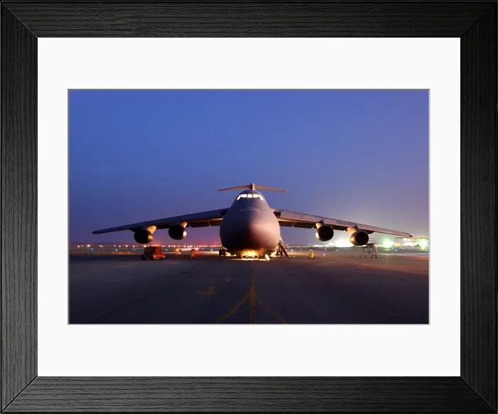 Framed Print : A U.S. Air Force C-5 Galaxy aircraft parked on the flight line at an undisclosed location in support of U.S. military operations in Afghanistan
