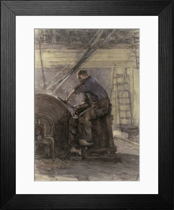 Framed Print : Blade Sharpener, by Isaac Israels, 1880-1910, Dutch drawing, chalk on paper. Man sharpening a blade at a large, belt driven wheel in a workshop (BSLOC_2016_3_279) Framed Print : Blade Sharpener, by Isaac Israels, 1880-1910, Dutch drawing, chalk on paper. Man sharpening a blade at a large, belt driven wheel in a workshop (BSLOC_2016_3_279)