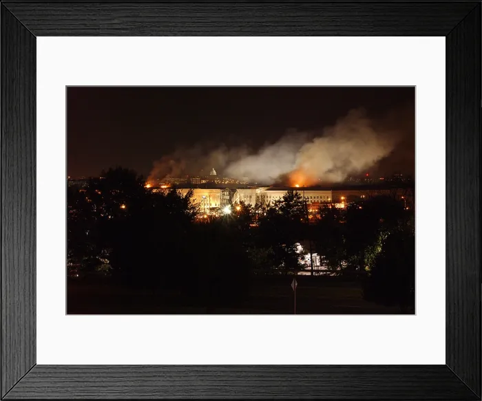 Framed Print : Night view of the Pentagon with the Capitol in the background on September 11 2001
