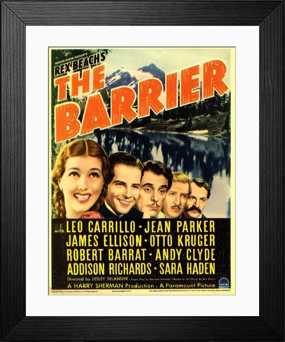 Framed Print : THE BARRIER, far left: Jean Parker, Leo Carillo (center) on midget window card, 1937 Framed Print : THE BARRIER, far left: Jean Parker, Leo Carillo (center) on midget window card, 1937