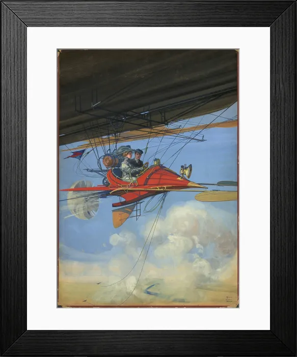 Framed Print : Futuristic air travel. A woman is at the wheel of a futuristic aircraft in a cover illustration by Harry Grant Dart 1869-1939 for ALL STORY magazine. Ca. 1910. LC-DIG-ppmsca-13554