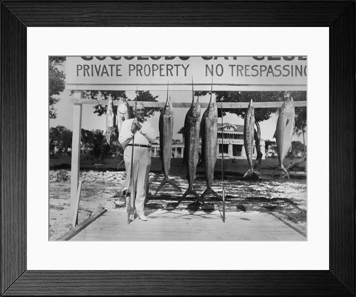 Framed Print : Warren Harding with fishing rod and fish at Cocolobo Cay Club, Adams Key, Florida. Ca. 1921-23. (BSLOC_2015_15_53) Framed Print : Warren Harding with fishing rod and fish at Cocolobo Cay Club, Adams Key, Florida. Ca. 1921-23. (BSLOC_2015_15_53)