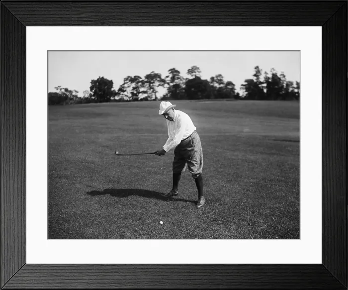 Framed Print : President Warren Harding played golf twice a week. He hit his shots quickly and walked rapidly to the next tee. Ca. 1915-23 (BSLOC_2015_15_52)