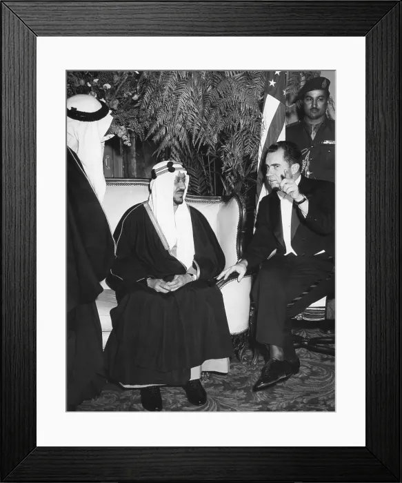 Framed Print : Vice President Nixon with Saudi Arabia King, Saud ibn abd al-Aziz Al-Saud. At Dinner in King's honor at the Mayflower Hotel. Feb. 1, 1957. - (BSLOC_2014_16_210) Framed Print : Vice President Nixon with Saudi Arabia King, Saud ibn abd al-Aziz Al-Saud. At Dinner in King's honor at the Mayflower Hotel. Feb. 1, 1957. - (BSLOC_2014_16_210)