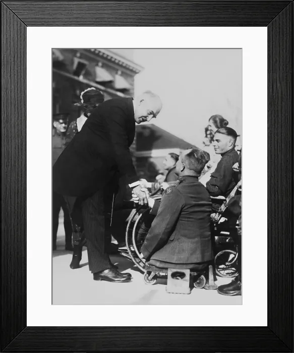 Framed Print : President Warren Harding shaking hands with Lt. Robert Fletcher, who lost both legs during WW 1. Walter Reed Hospital, ca. 1921-23. (BSLOC_2015_15_61) Framed Print : President Warren Harding shaking hands with Lt. Robert Fletcher, who lost both legs during WW 1. Walter Reed Hospital, ca. 1921-23. (BSLOC_2015_15_61)