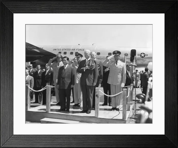 Framed Print : President Eisenhower at welcome ceremony for Vietnam President Ngo Dinh Diem at National Airport. May 8, 1957. - (BSLOC_2014_16_212)