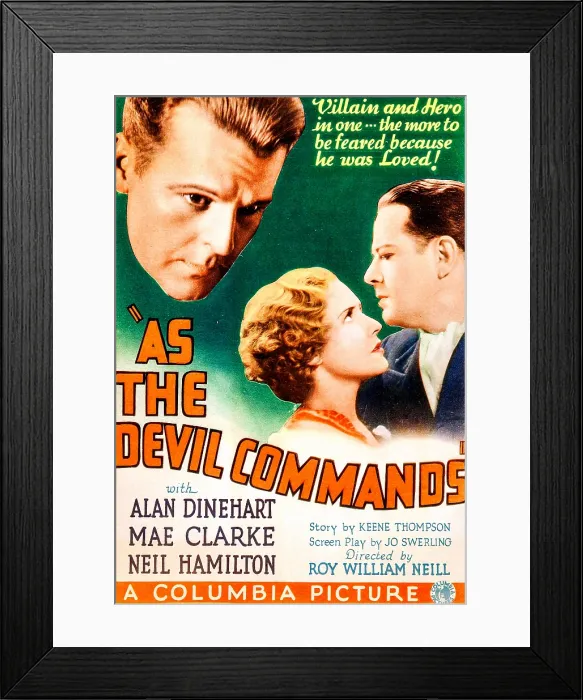 Framed Print : AS THE DEVIL COMMANDS, US poster art, from left: Neil Hamilton, Mae Clarke, Alan Dinehart, 1933