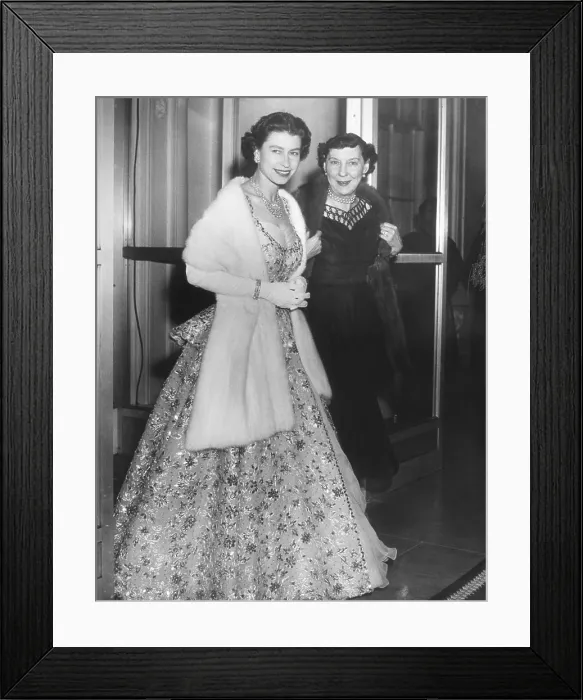 Framed Print : Queen Elizabeth II and Mamie Eisenhower in evening gowns at the British Embassy. Oct. 19, 1957. - (BSLOC_2014_16_216) Framed Print : Queen Elizabeth II and Mamie Eisenhower in evening gowns at the British Embassy. Oct. 19, 1957. - (BSLOC_2014_16_216)