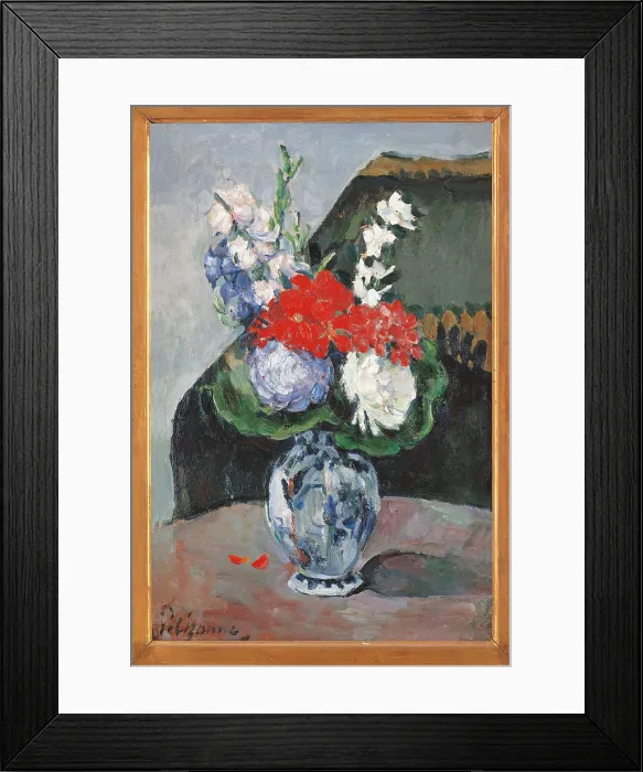 Framed Print : Flowers in a Small Delft Vase, by Paul Czanne, 1873 about, 19th Century, oil on canvas, cm 41 x 27 - France, Ile de France, Paris, Muse dOrsay, RF1951-33. All