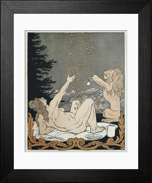 Framed Print : Danae. Thomas Theodor Heine Caricature 'Bavaria this summer expects a rain of American gold'