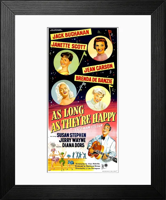 Framed Print : AS LONG AS THEY'RE HAPPY, US poster, left from top: Janette Scott, Diana Dors, right from top: Jean Carson, (aka Jeannie Carson), Brenda De Banzie, Jerry Wayne, 1955
