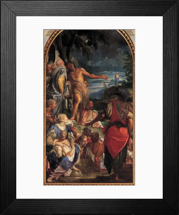 Framed Print : Fumiani Giovanni Antonio, The Sermon of St John the Baptist and the Baptism of Jesus Christ, 1675, 17th Century, canvas, Italy, Veneto, Vazzola, Treviso