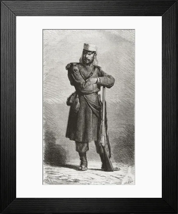 Framed Print : Spain (19th c.). Spanish soldier of the colonial army. Etching. SPAIN. Madrid. National Library. - M.C.Esteban / Iberfoto / Everett Collection (528433)**US SALES ONLY**