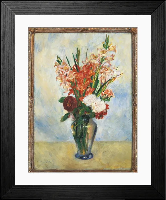 Framed Print : Flowers in a Vase Gladioluses, by Pierre-Auguste Renoir, 1885 about, 19th Century, oil on canvas, 75 x 54, 5 - France, Ile de France, Paris, Muse dOrsay, RF1973-21. All