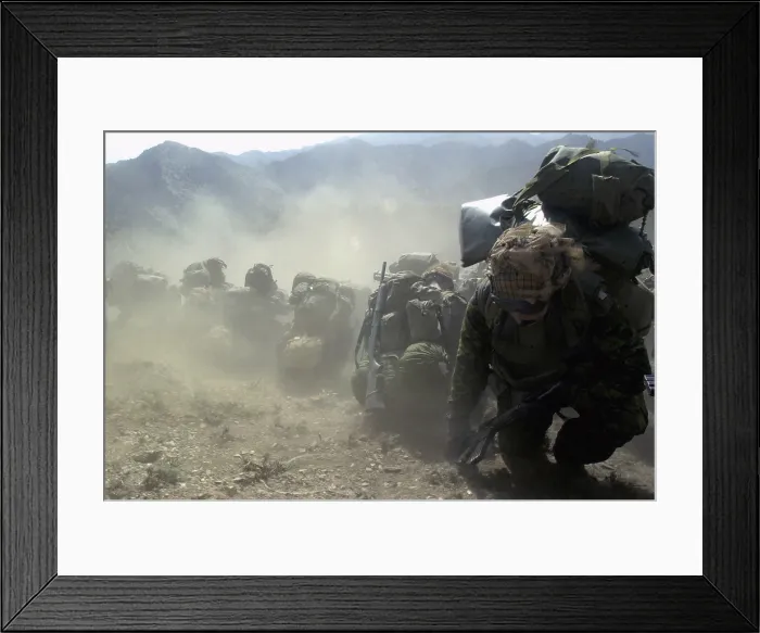 Framed Print : Coalition soldiers from U.S. Canada and Afghanistan prepare for helicopter extraction from 7 500-foot mountains in the Tora Bora region of Afghanistan