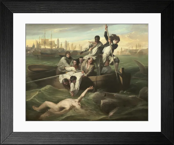 Framed Print : Watson and the Shark, by John Singleton Copley, 1778, American painting, oil on canvas. Shark attack on 14-year-old sailor Brook Watson in Havana Harbor in 1749