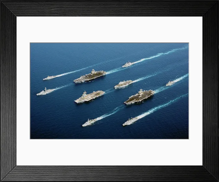 Framed Print : Naval vessels from five nations France Italy Netherland UK and US sail in parade formation. In four descending columns from left to right ITS Maestrale De Grasse USS John C Framed Print : Naval vessels from five nations France Italy Netherland UK and US sail in parade formation. In four descending columns from left to right ITS Maestrale De Grasse USS John C