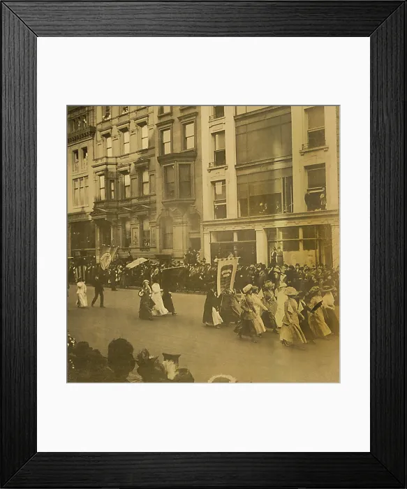 Framed Print : New York City suffrage parade, with crowds along street. Anne Fitzhugh Miller, a prominent reformer, is in the middle group of three women. May 6, 1911
