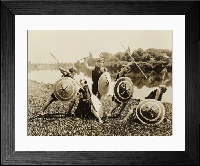 Framed Print : Young women in a tableau as ancient warriors perform at Seneca Falls, N.Y. seventy-fifth anniversary Equal Rights celebration on July 20, 1923