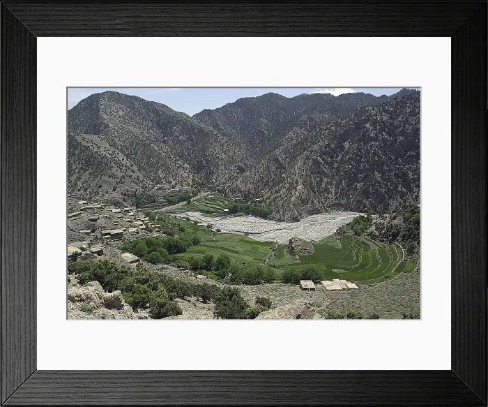 Framed Print : Looking down on the village of Markhanai located in the Tora Bora region of Afghanistan where Coalition soldiers from US Canada and Afghanistan searched for Al Qaeda forces