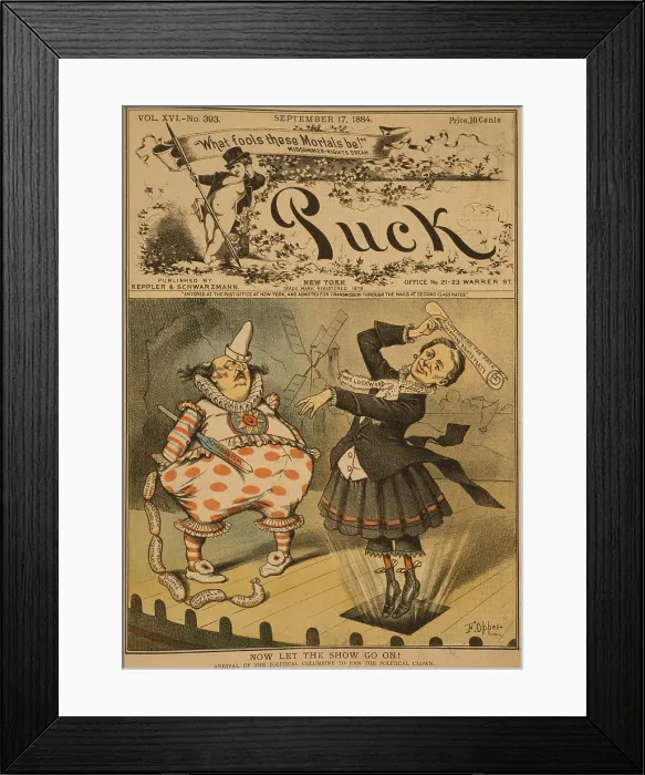 Framed Print : NOW LET THE SHOW GO ON. Political cartoon shows progressive Republican presidential hopeful, Benjamin F Framed Print : NOW LET THE SHOW GO ON. Political cartoon shows progressive Republican presidential hopeful, Benjamin F