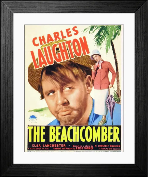 Framed Print : THE BEACHCOMBER, (aka VESSEL OF WRATH), US poster art, from left: Charles Laughton, Elsa Lanchester, 1938