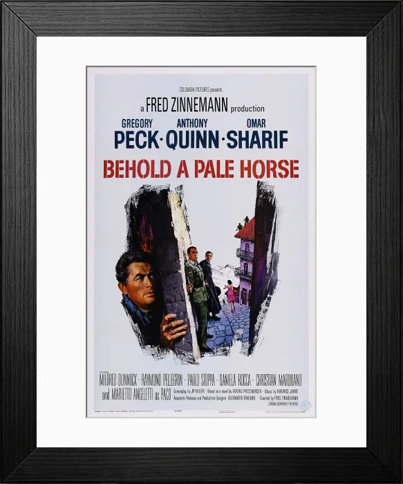 Framed Print : BEHOLD A PALE HORSE, l-r: Gregory Peck, Anthony Quinn, Omar Sharif on poster art, 1964 Framed Print : BEHOLD A PALE HORSE, l-r: Gregory Peck, Anthony Quinn, Omar Sharif on poster art, 1964