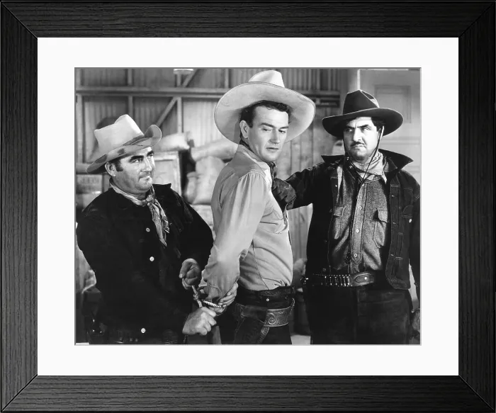 Framed Print : PALS OF THE SADDLE, from left, Curley Dresden, John Wayne, Olin Francis, 1938