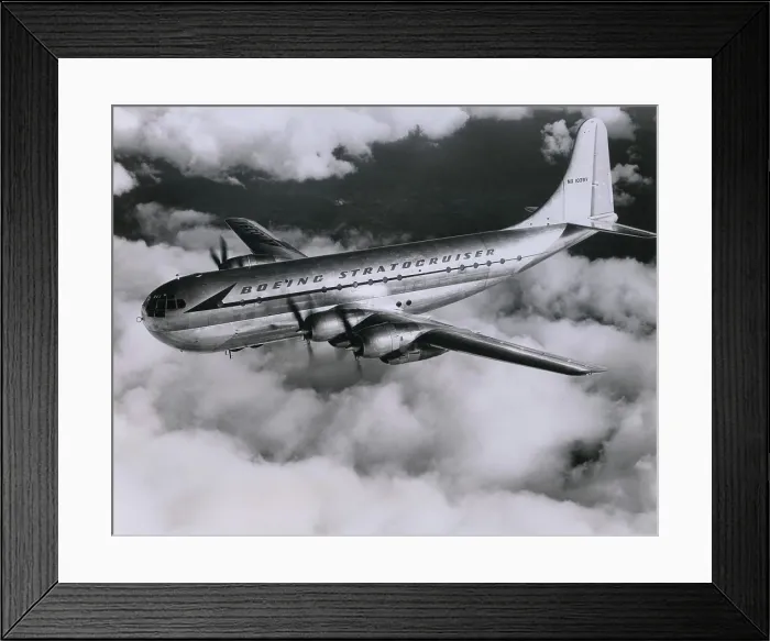 Framed Print : Boeing 377 Stratocruiser was a long-range propeller driven luxury airline in service between 1947 and 1963 Framed Print : Boeing 377 Stratocruiser was a long-range propeller driven luxury airline in service between 1947 and 1963