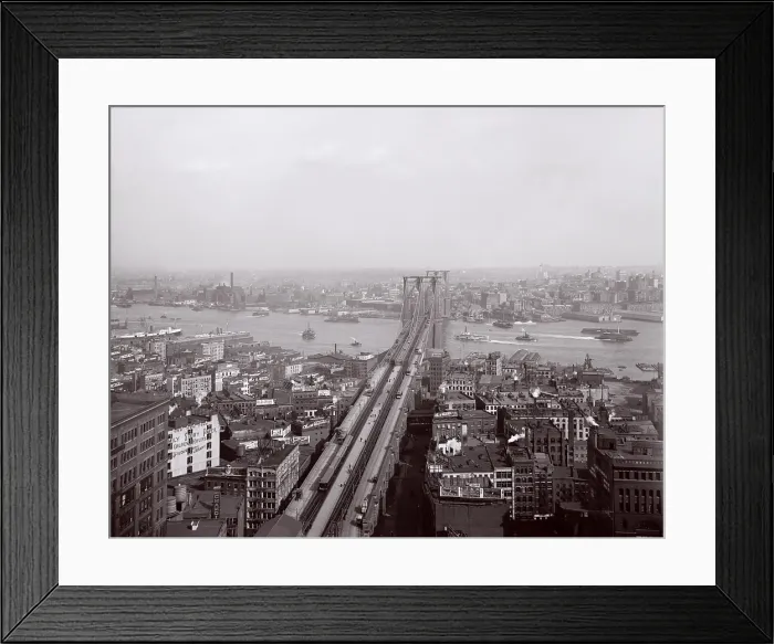 Framed Print : Brooklyn Bridge viewed from downtown Manhattan with Brooklyn in the distance. 1903. LC-D4-16666