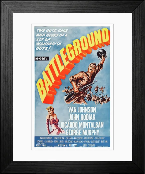 Framed Print : BATTLEGROUND, US poster, John Hodiak (top), Denise Darcel (bottom), 1949