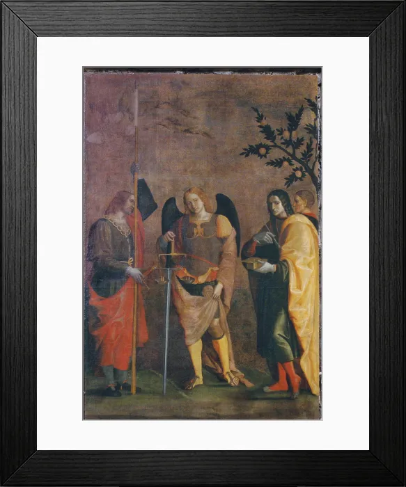 Framed Print : attributed Caroto Gian Francesco, St Bovo, the Archangel Michael, St Cosmas and St Damian, 1510 - 1515, 16th Century, Italy, Lombardy, Mantua