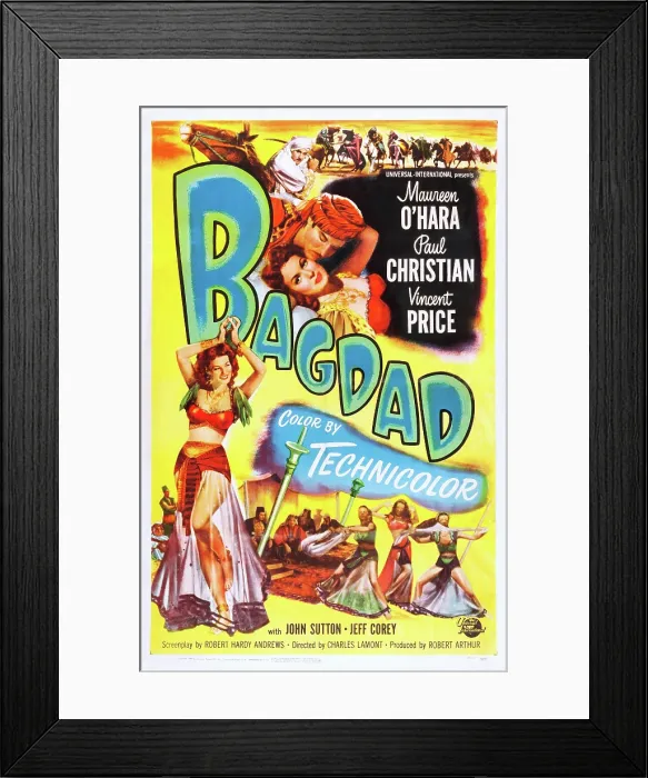 Framed Print : BAGDAD, US poster, Maureen O'Hara, Paul Christian, (aka Paul Hubschmid), 1949